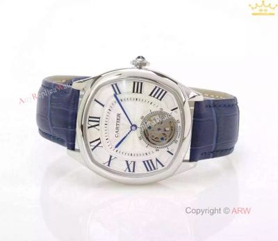 Buy Replica Cartier Drive De White Dial Tourbillon blue Leather strap Watch